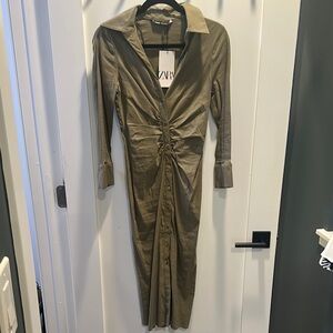 Zara Olive Green Button-Down Dress